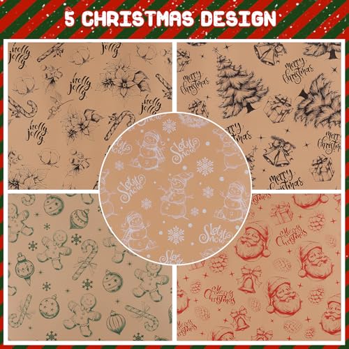 5 Rolls 17" x 120" Vintage Kraft Christmas Wrapping Paper Set B322