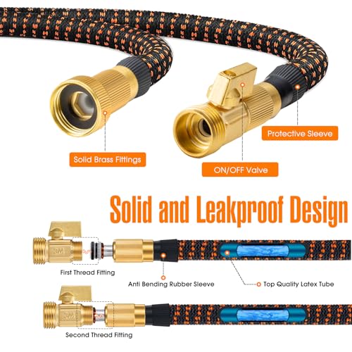 75 ft Expandable Garden Hose with 10 Pattern Spray Nozzle, 3/4 Solid Brass Connectors, Retractable Latex Core V232