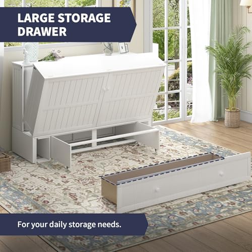 Queen Size Wall Bed with Charging Station, Solid Wood Frame, Burnt Orange S489