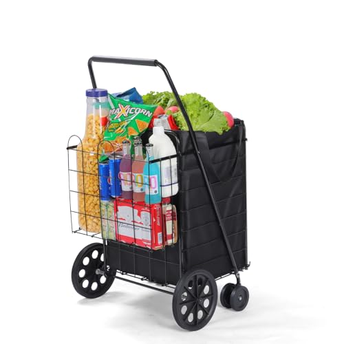 Black Foldable Shopping Cart with 360° Swivel Wheels I422