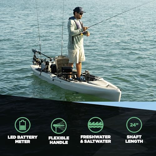 55lb Thrust Transom Mounted Saltwater Electric Trolling Motor with LED Battery Indicator (24" Shaft) J1077