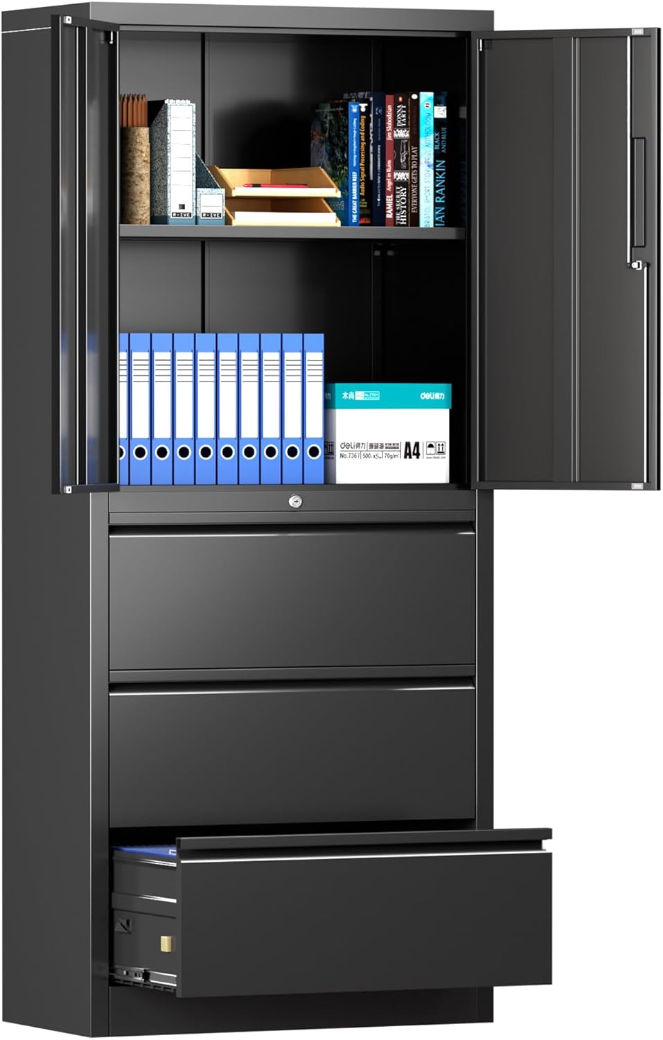 Black 3 Drawer Metal File Cabinet with Lock X336
