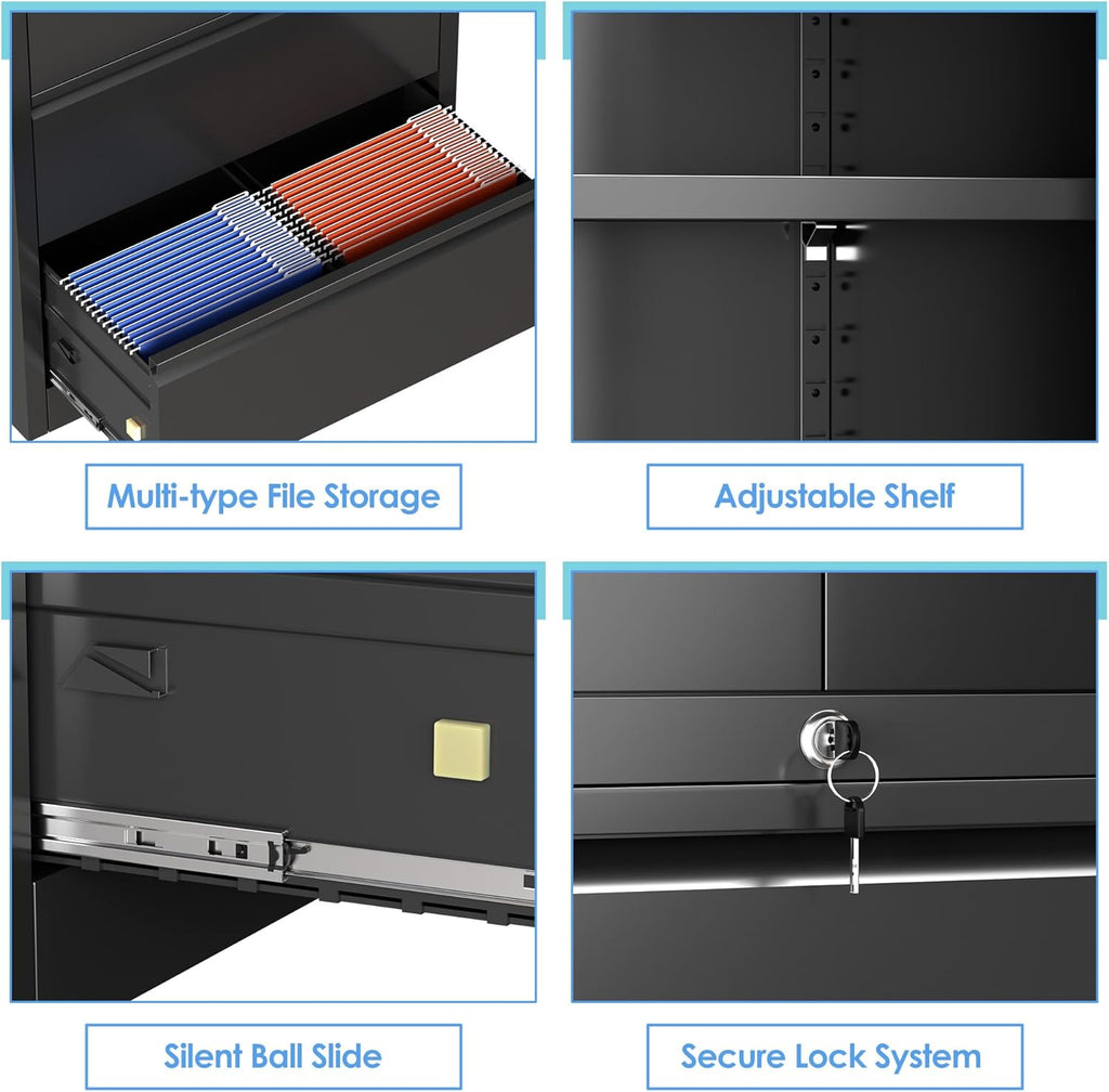 Black 3 Drawer Metal File Cabinet with Lock X336
