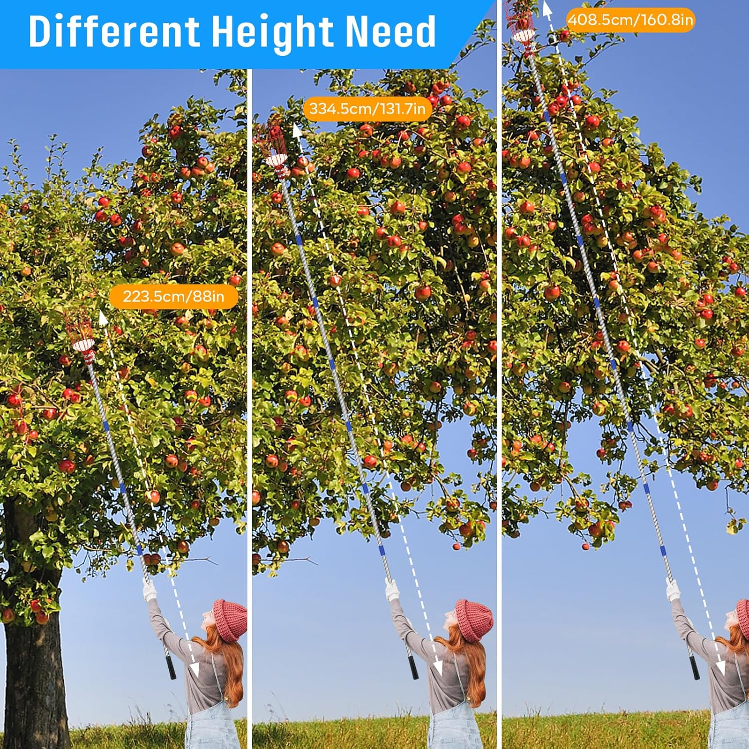 13 FT Adjustable Lightweight Fruit Picker Pole with Basket Z9134