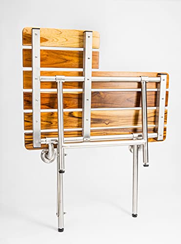 Teak Finish Folding Wall-Mounted Bath Seat 26"x21" D115075