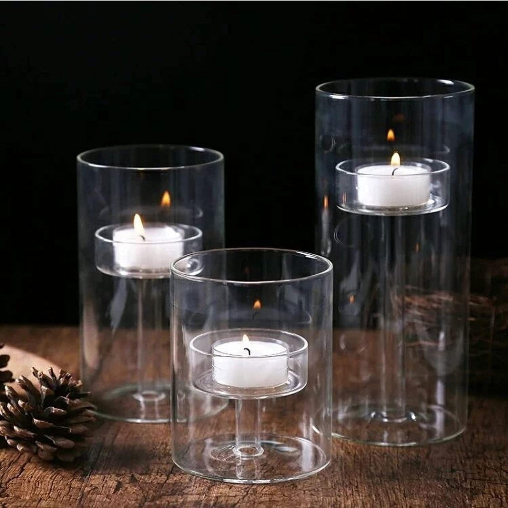 Clear Cylinder Hurricane Glass Candle Holder Set of 3 A55748