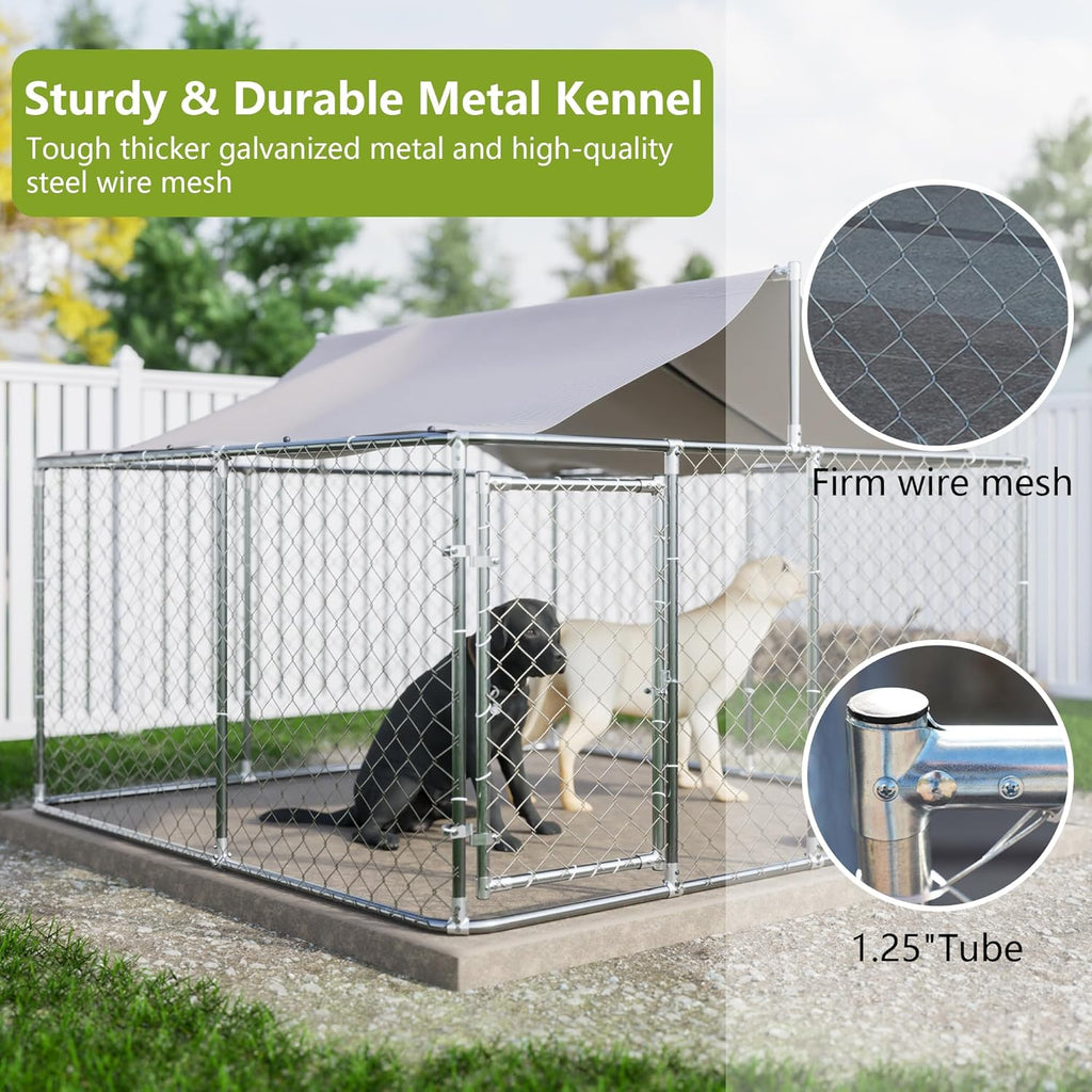 7.5' x 7.5' Large Outdoor Dog Kennel with WaterProof UV-Resistant Cover J23764