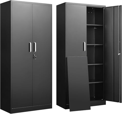 Black 71'H Metal Storage Cabinet with Adjustable Shelves Z850707