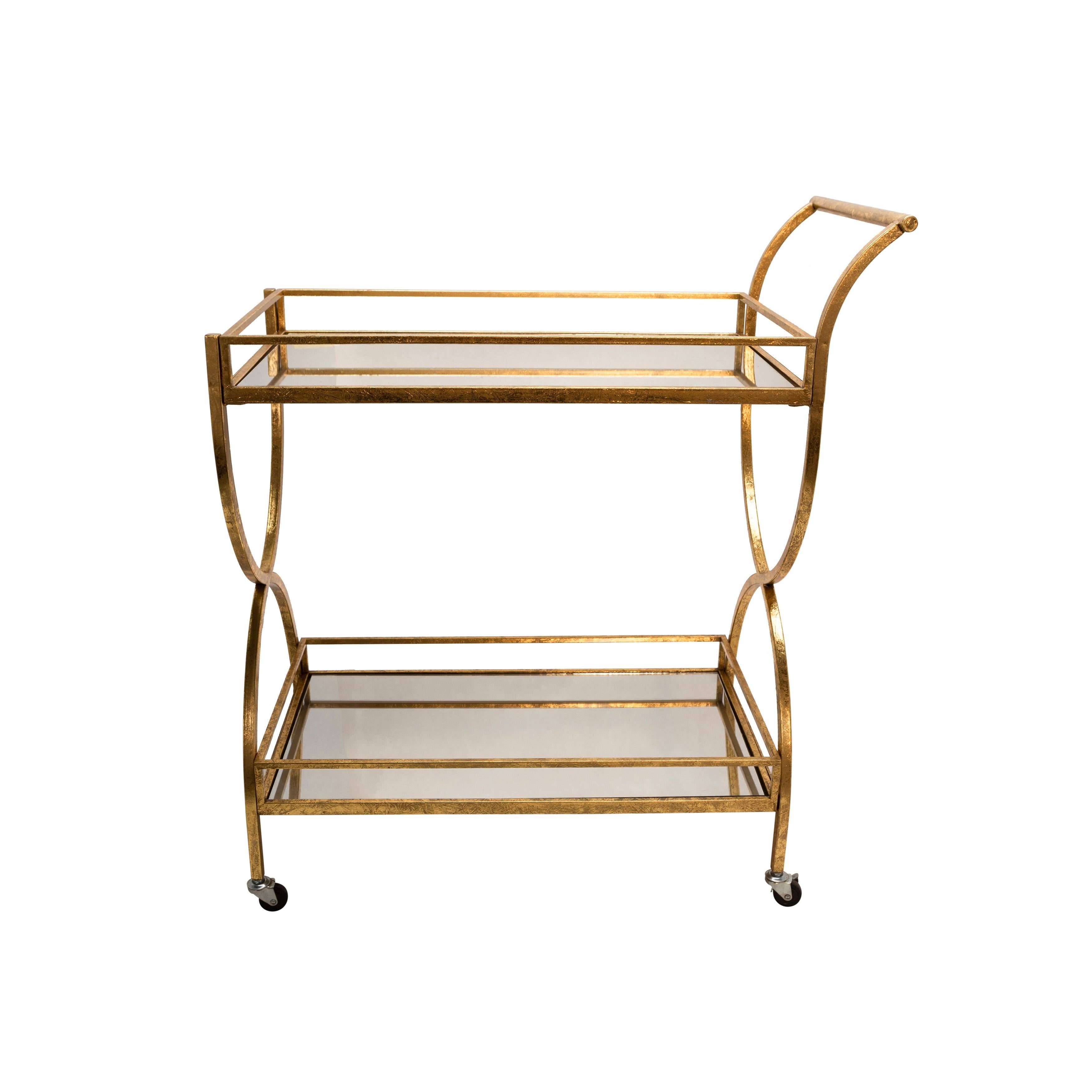 Gold Metal 2-Tier Rolling Bar Cart H71321