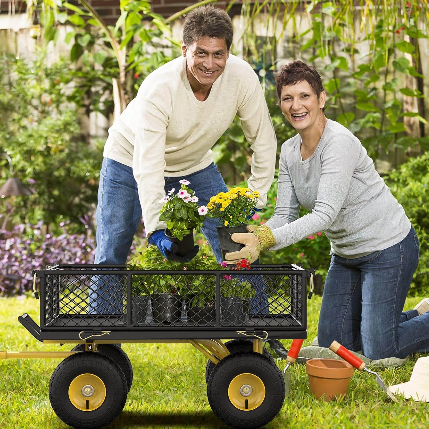 Heavy Duty 900 Lbs Capacity Mesh Steel Folding Garden Dump Cart with Removable Sides X252849