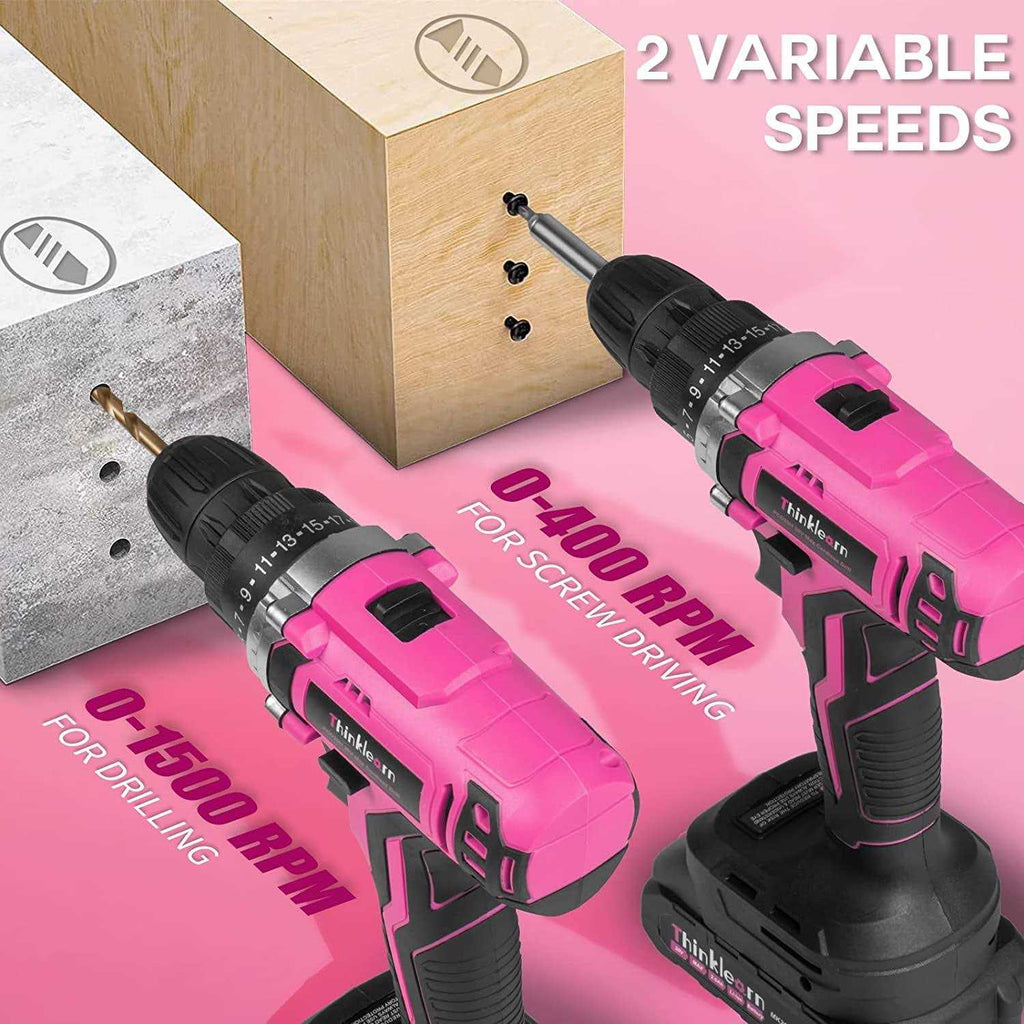 Pink Cordless Drill Set 20V Lithium-ion Power Drill Set with 67Pcs Drill Driver Bits H37128