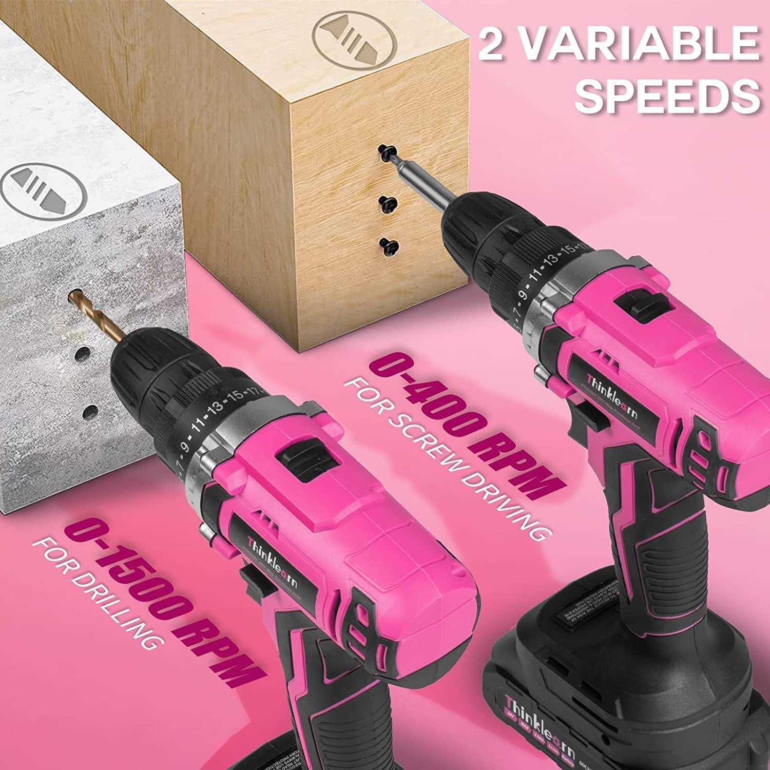 Pink Cordless Drill Set 20V Lithium-ion Power Drill Set with 67Pcs Drill Driver Bits H37128