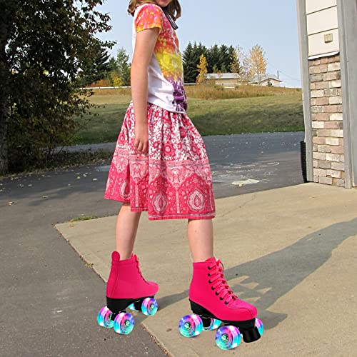 High-top Classic Double-Row Roller Skates Shoes with 4 Shiny Wheels PU Leather I4353
