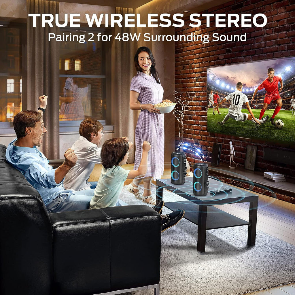 Portable Bluetooth Speaker with 24W Stereo Sound, RGB Lights, 24H Playtime, IPX6 Waterproof Z3882