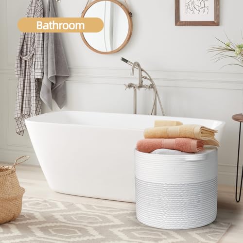 White & Grey Cotton Rope Storage Basket with Handles O155425