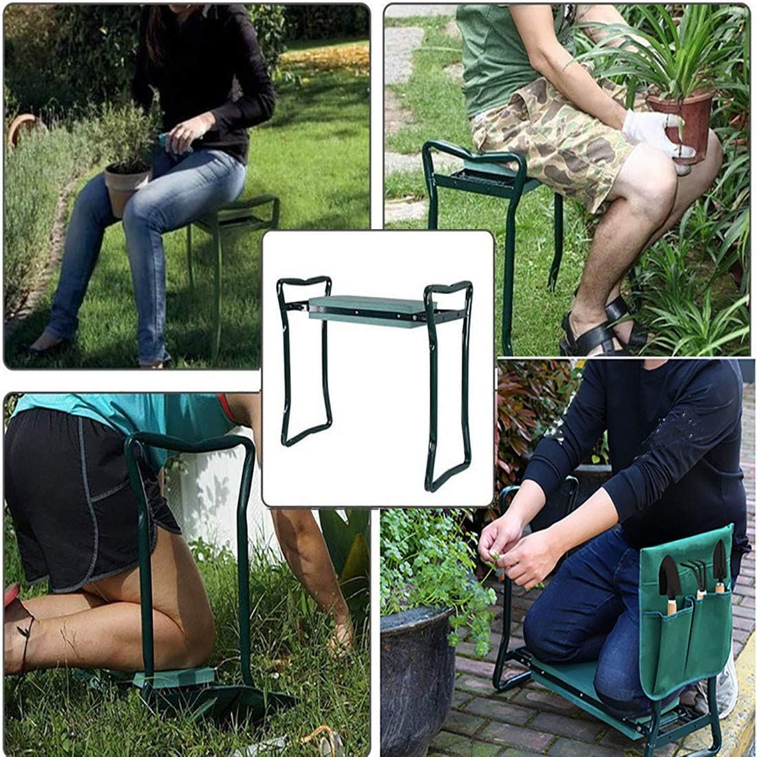 Foldable Garden Kneeler Stool with Tool Pouch and Kneeling Pad A924