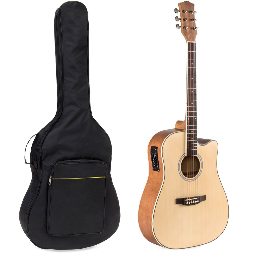 Natural Acoustic Electric Cutaway Guitar Set with Capo, E-Tuner, Bag, Picks, Strap M65278