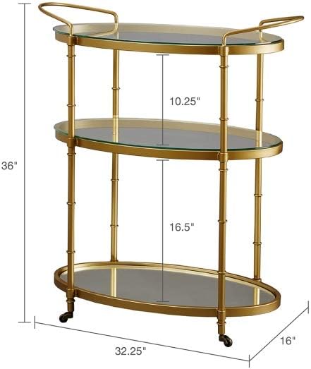 Antique Gold Bar Cart with Glass Shelves Q882362
