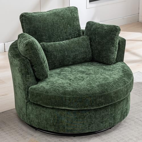 Beige Oversized Swivel Barrel Chair with Ottoman X78125