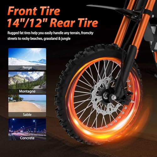 48V 21AH Electric Dirt Bike with 14"/12" Fat Tire O6580