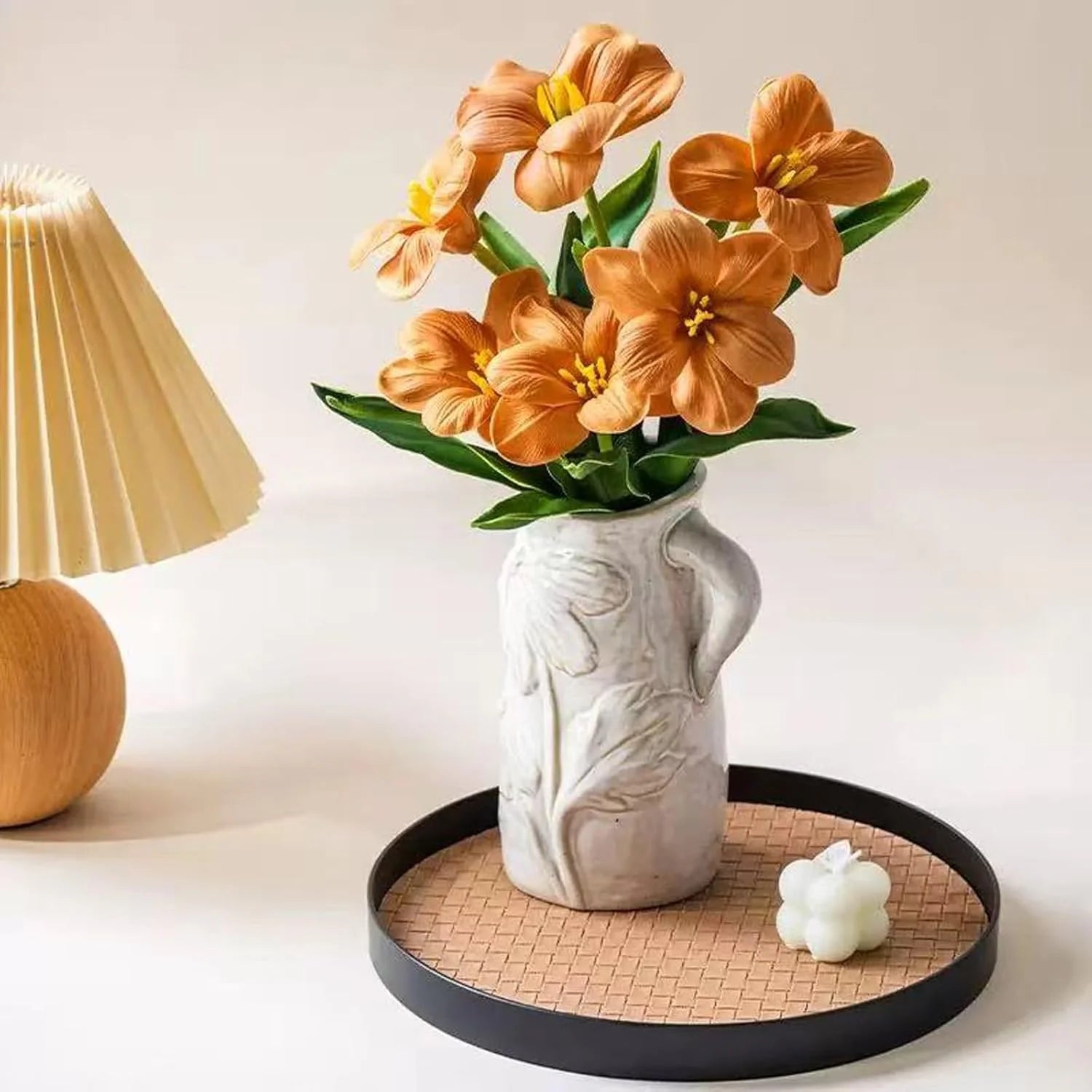 White Ceramic Vase with Handle W753