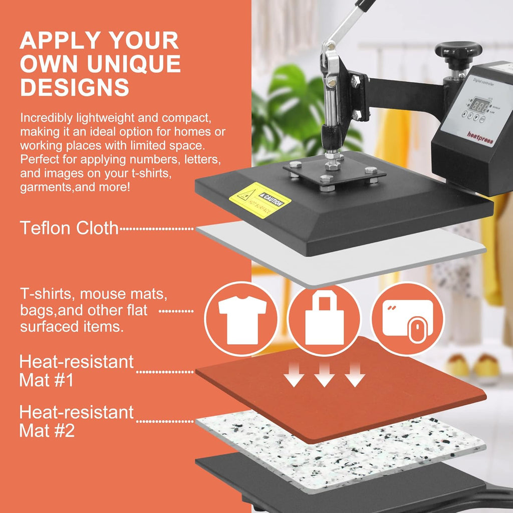 12" X 10" Black Heat Press Machine with 2 Teflon Sheet W759376