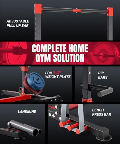 Squat Rack with Adjustable Pull-Up Bar & Extended Safety Arms, 35"-67" Width, Fixed 83” Frame Height X93970