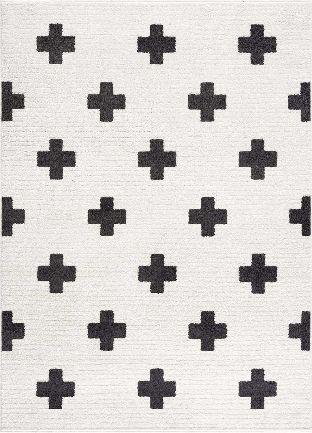 Black White 7'10" x 10'3" High Pile Area Rug B40145