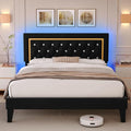 Black Upholstered Platform Bed Frame with LED Light T688
