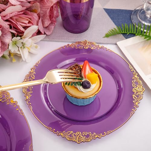 350PCS Clear Gold Plastic Plates Dinnerware Sets O670