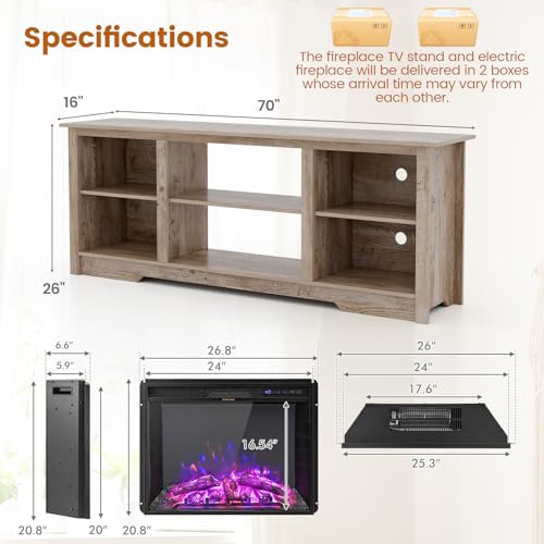 Black 70-inch Wooden Electric Fireplace TV Stand with Remote Control Q956