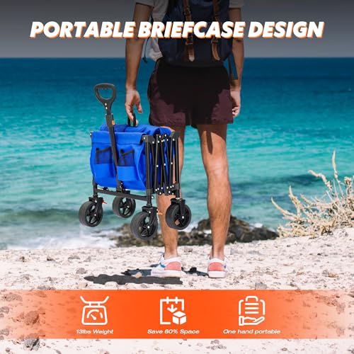 Blue Heavy Duty Collapsible Folding Wagon Cart with All-Terrain Big Wheels L776