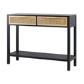 Black Finish Sofa Console Table with 2 Rattan Drawers K528731
