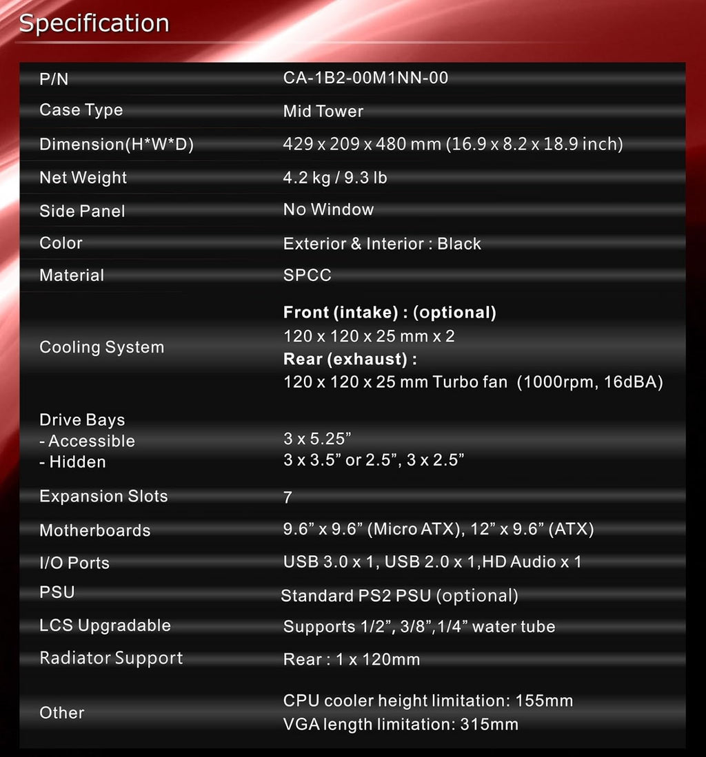 Black SPCC ATX Mid Tower Computer Chassis X208797
