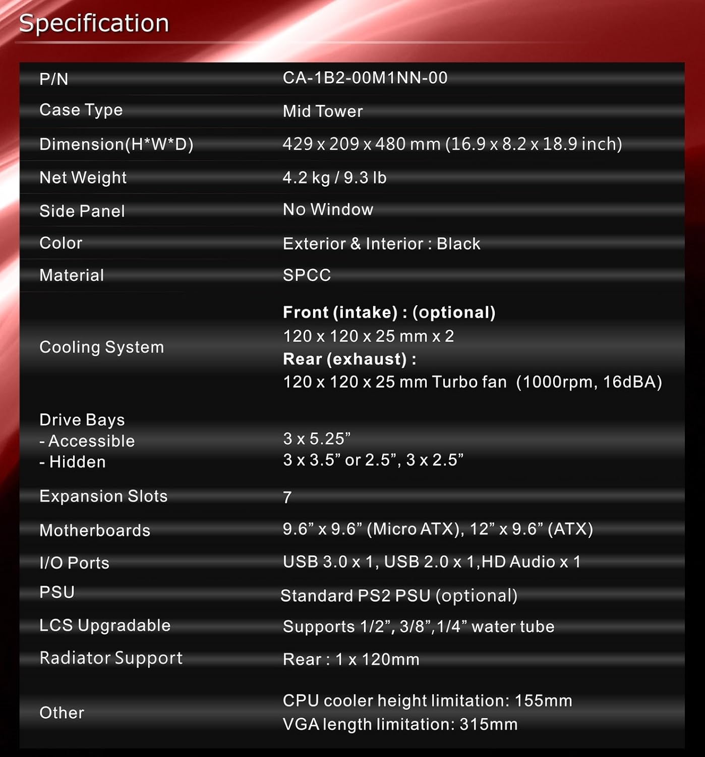 Black SPCC ATX Mid Tower Computer Chassis X208797