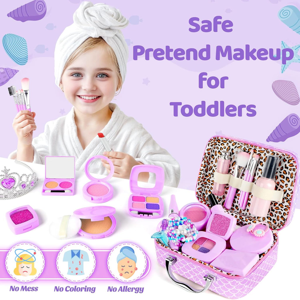 Pretend Makeup for Toddlers Toys, Fake Makeup Mermaid Toys for Girls Purse, Toddler Makeup Kit N142