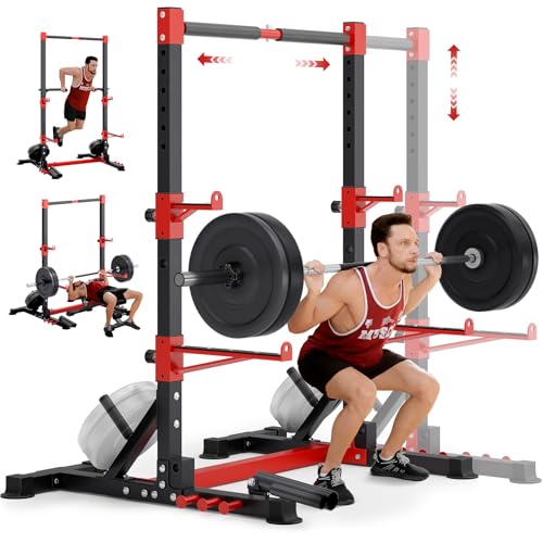 Squat Rack with Adjustable Pull-Up Bar & Extended Safety Arms, 35"-67" Width, Fixed 83” Frame Height X93970