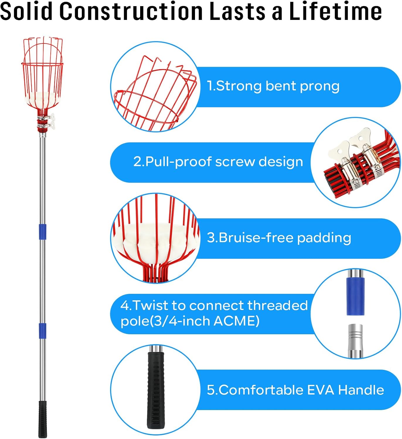 13 FT Adjustable Lightweight Fruit Picker Pole with Basket Z9134