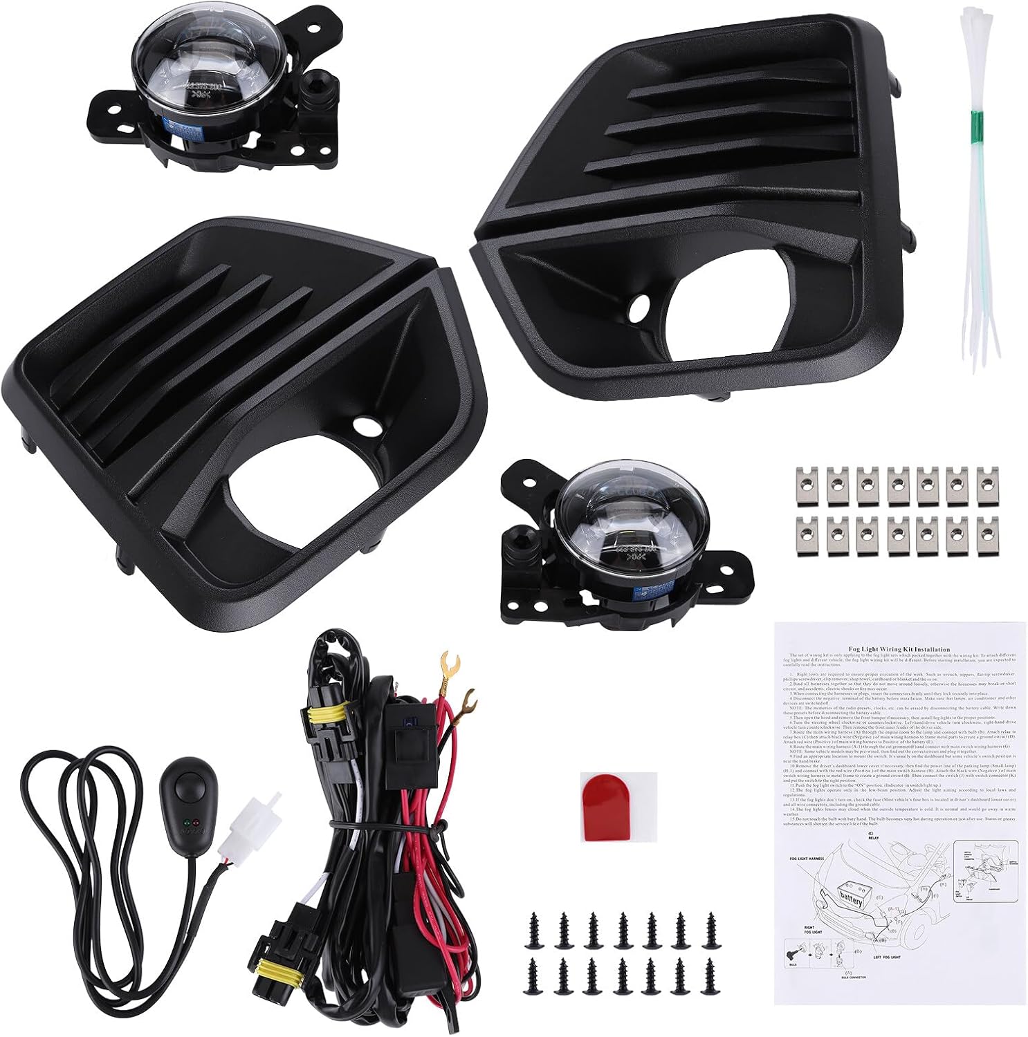 Pair Front Bumper LED Fog Light with Fog Light Cover and Wire Harness Compatible with 2023 2024 Chevy Colorado Fog Lamp Driving Fog Light Lamp (Clear Lens) with Fog Light Bezel, Switch, Wires B628