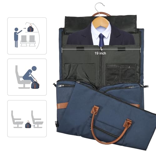 Convertible Garment Bag, Leatheret Carry on Travel Duffel Bag with Shoe Compartment, 2 in 1 Hanging Suit Bag (Brown) A57271