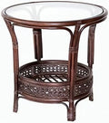 Natural Rattan Round Coffee Table with Glass Top Dark Brown D66908
