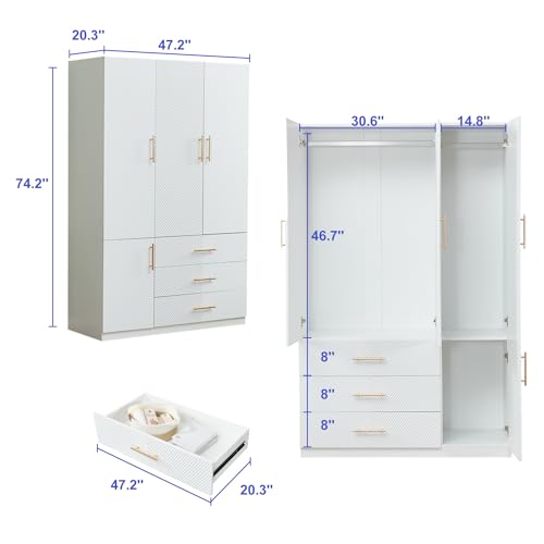 White 4 Doors 3 Drawers Wooden Closet Cabinet Wardrobe Armoire B133
