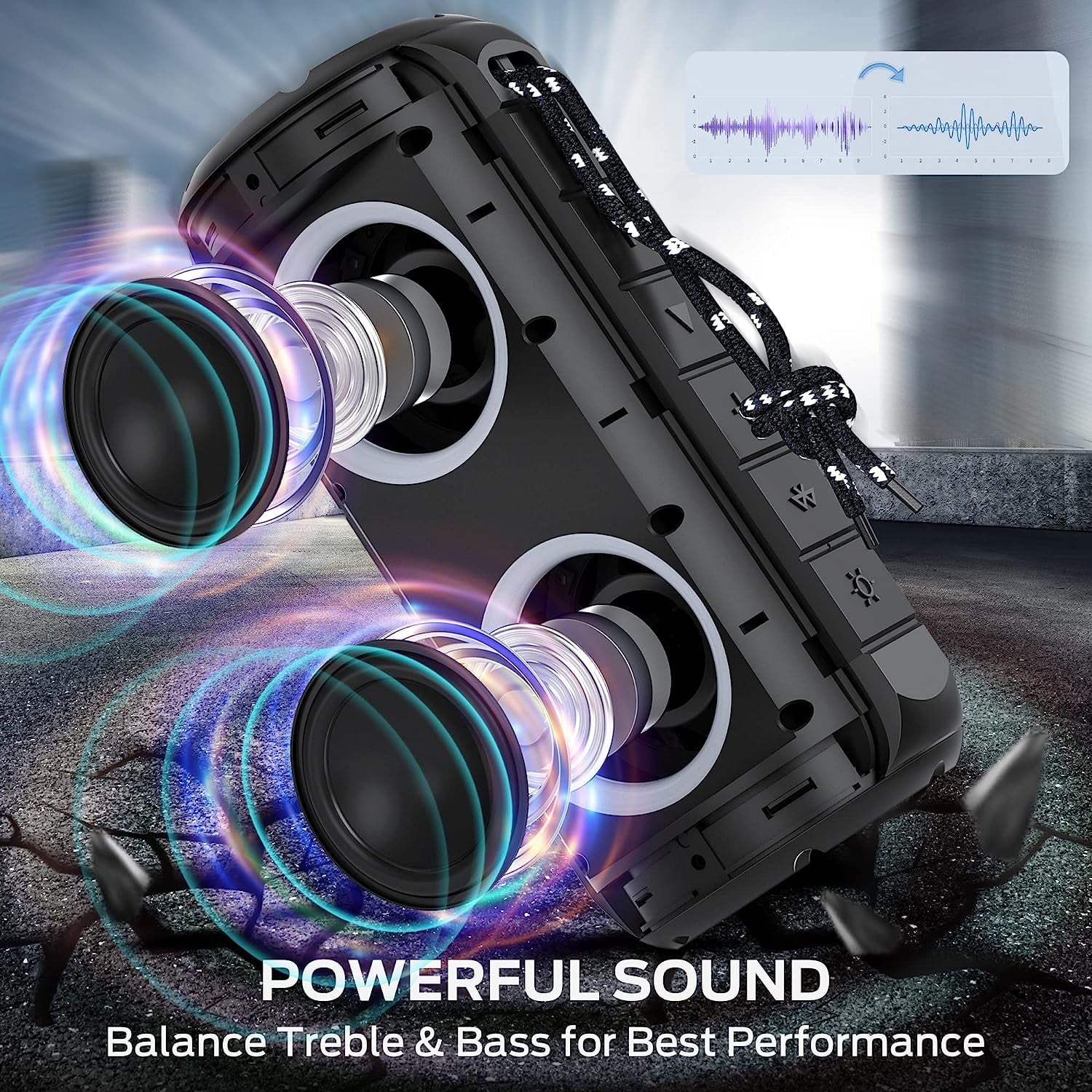 Portable Bluetooth Speaker with 24W Stereo Sound, RGB Lights, 24H Playtime, IPX6 Waterproof Z3882