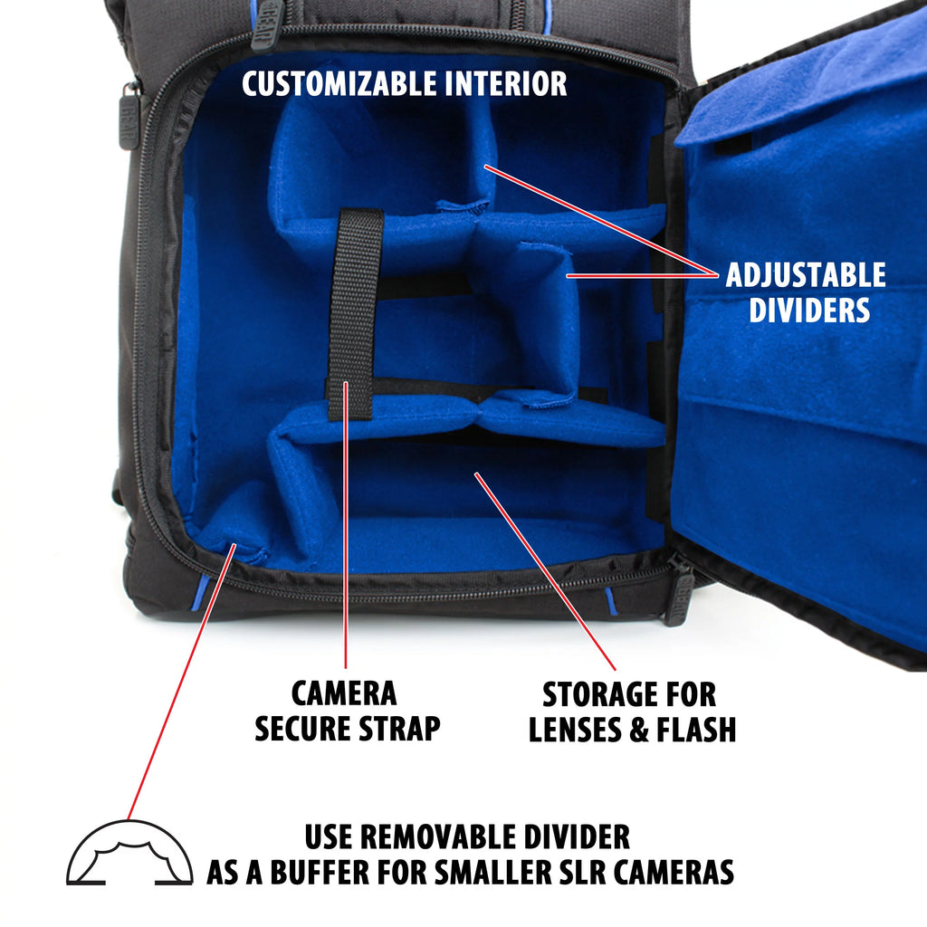 Blue SLR Camera Backpack with Tripod Holder and Laptop Compartment L4932