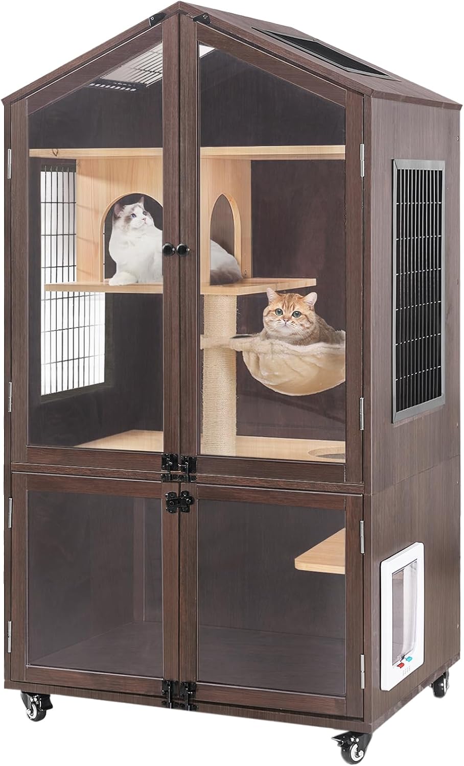 Large Wooden Cat Enclosure with Waterproof Roof, 7 Platforms, 2 Resting Box T730686