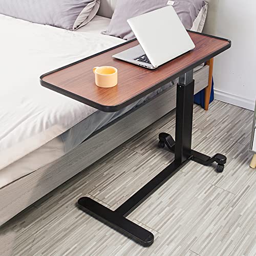 Walnut Adjustable Overbed Bedside Table with Wheels N610