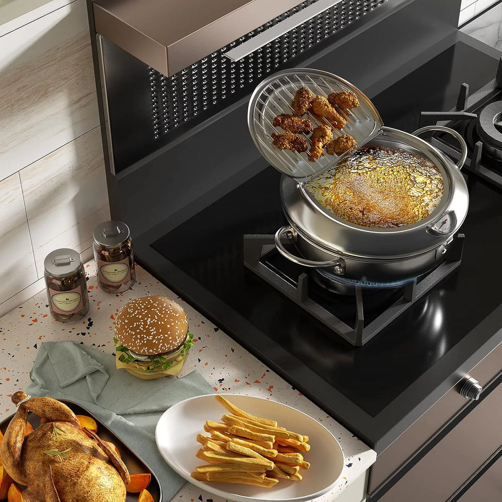 11 Inch 4.2 L 304 Stainless Steel Deep Fryer Pot with Lid B344