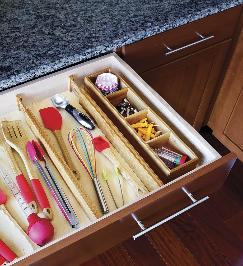 Bamboo Wood 4-Part Drawer Organizer with Removable Dividers, 17-1/2" x 4" x 2-1/2" W4856