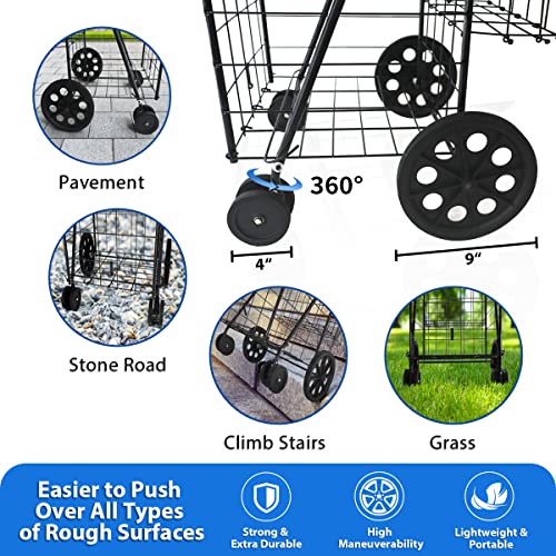 Black Foldable Shopping Cart with 360° Swivel Wheels I422