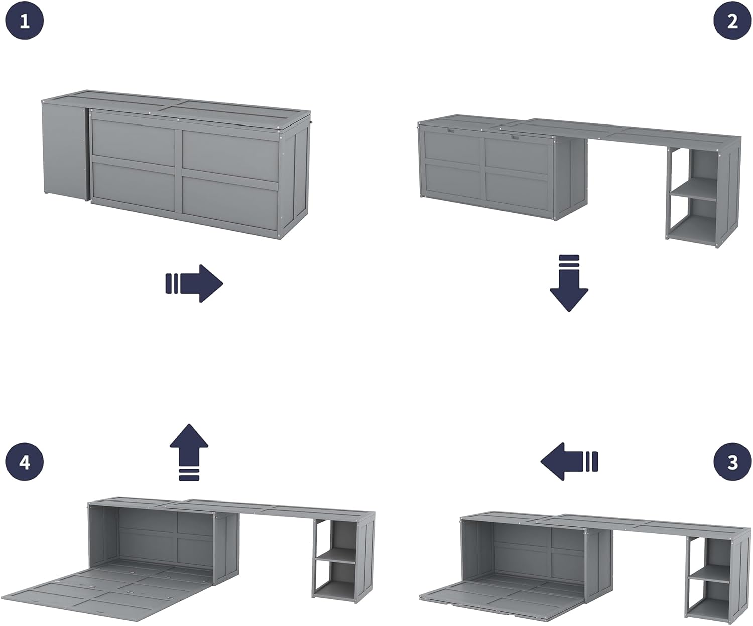Gray Queen Size Murphy Cabinet Bed with Rotatable Desk and Shelves I192